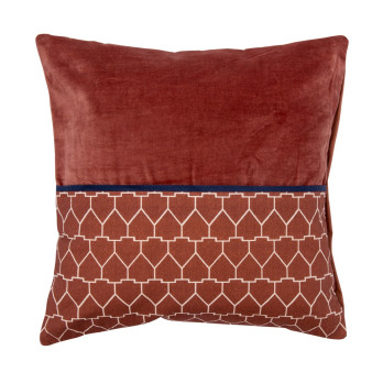 Чехол на подушку из хлопкового бархата с геометрическим принтом терракотового цвета из коллекции ethnic, 45х45 см